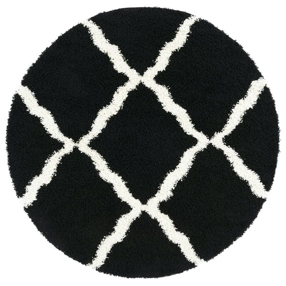 SAFAVIEH Dallas Logan Geometric Shag Area Rug, Black/Ivory, 6' x 6' Round