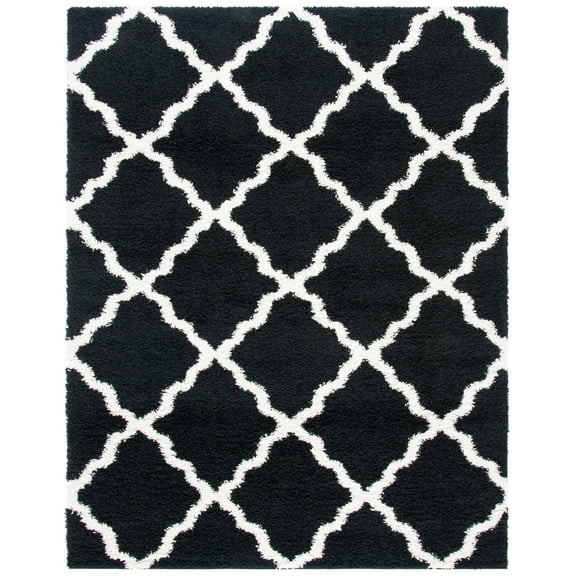 SAFAVIEH Dallas Logan Geometric Shag Area Rug, Black/Ivory, 8'6" x 12'