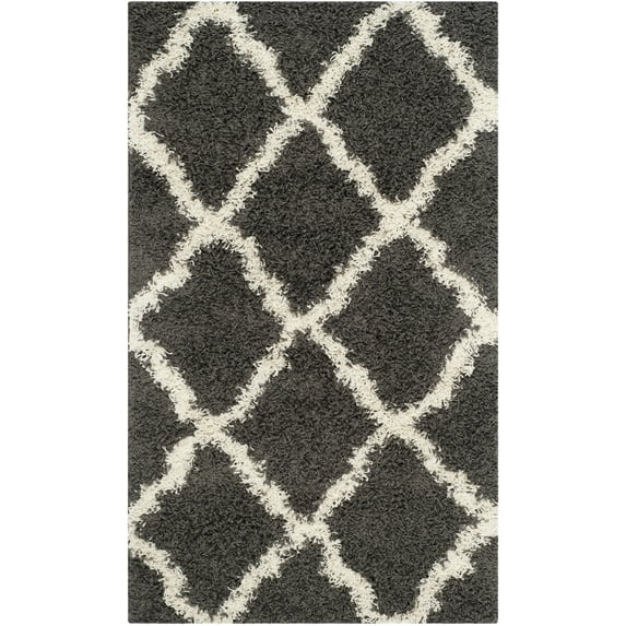 SAFAVIEH Dallas Logan Geometric Shag Area Rug, Dark Grey/Ivory, 3' x 5'