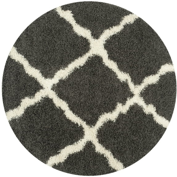 SAFAVIEH Dallas Logan Geometric Shag Area Rug, Dark Grey/Ivory, 6' x 6' Round