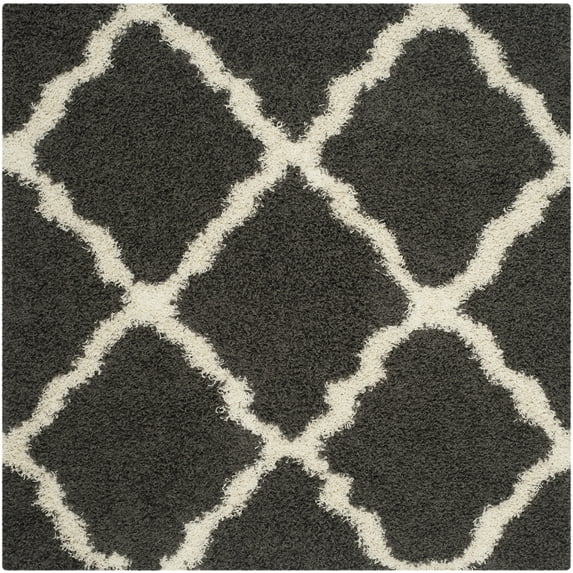SAFAVIEH Dallas Logan Geometric Shag Area Rug, Dark Grey/Ivory, 6' x 6' Square