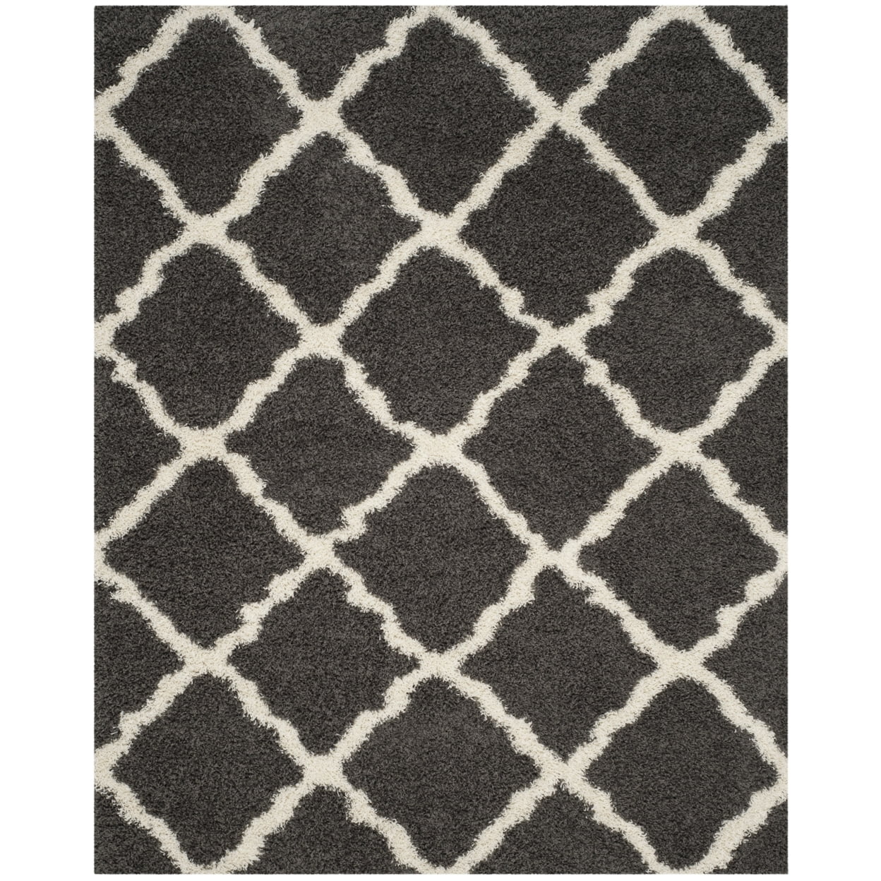 Ivory and Dark Grey High Pile Shag Synthetic Area Rug, 10' x 14'