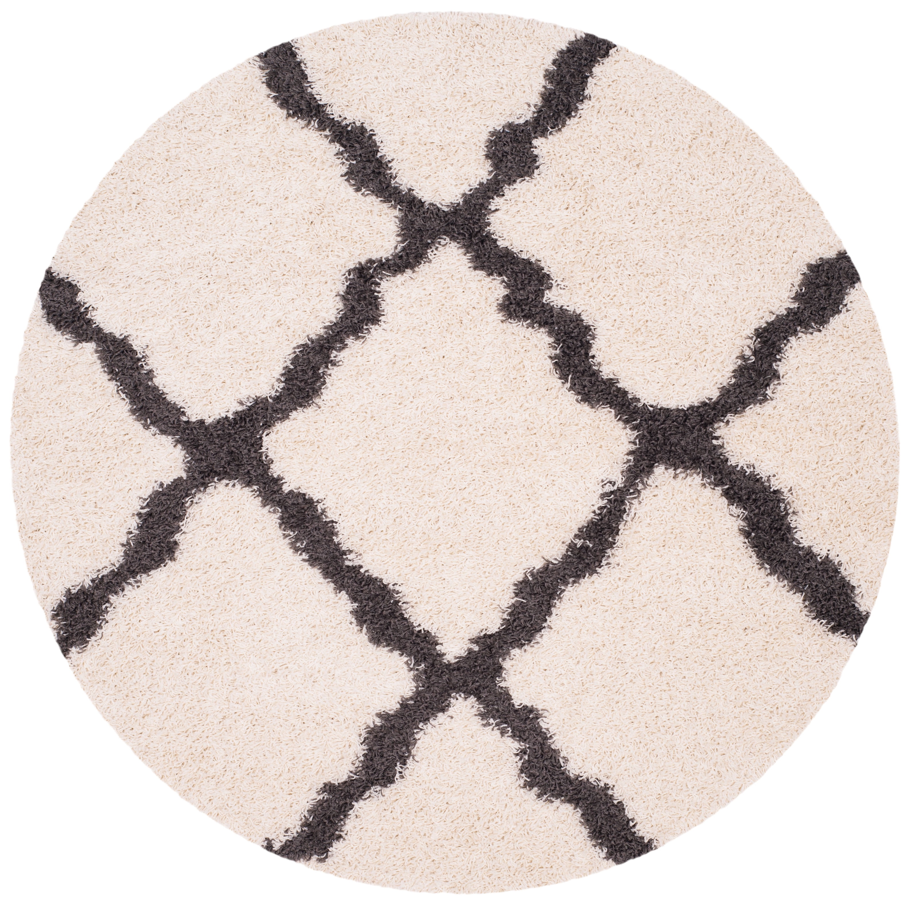 SAFAVIEH Dallas Logan Geometric Shag Area Rug, Ivory/Dark Grey, 4' x 4' Round