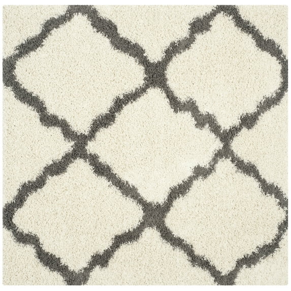 SAFAVIEH Dallas Logan Geometric Shag Area Rug, Ivory/Dark Grey, 8' x 8' Square