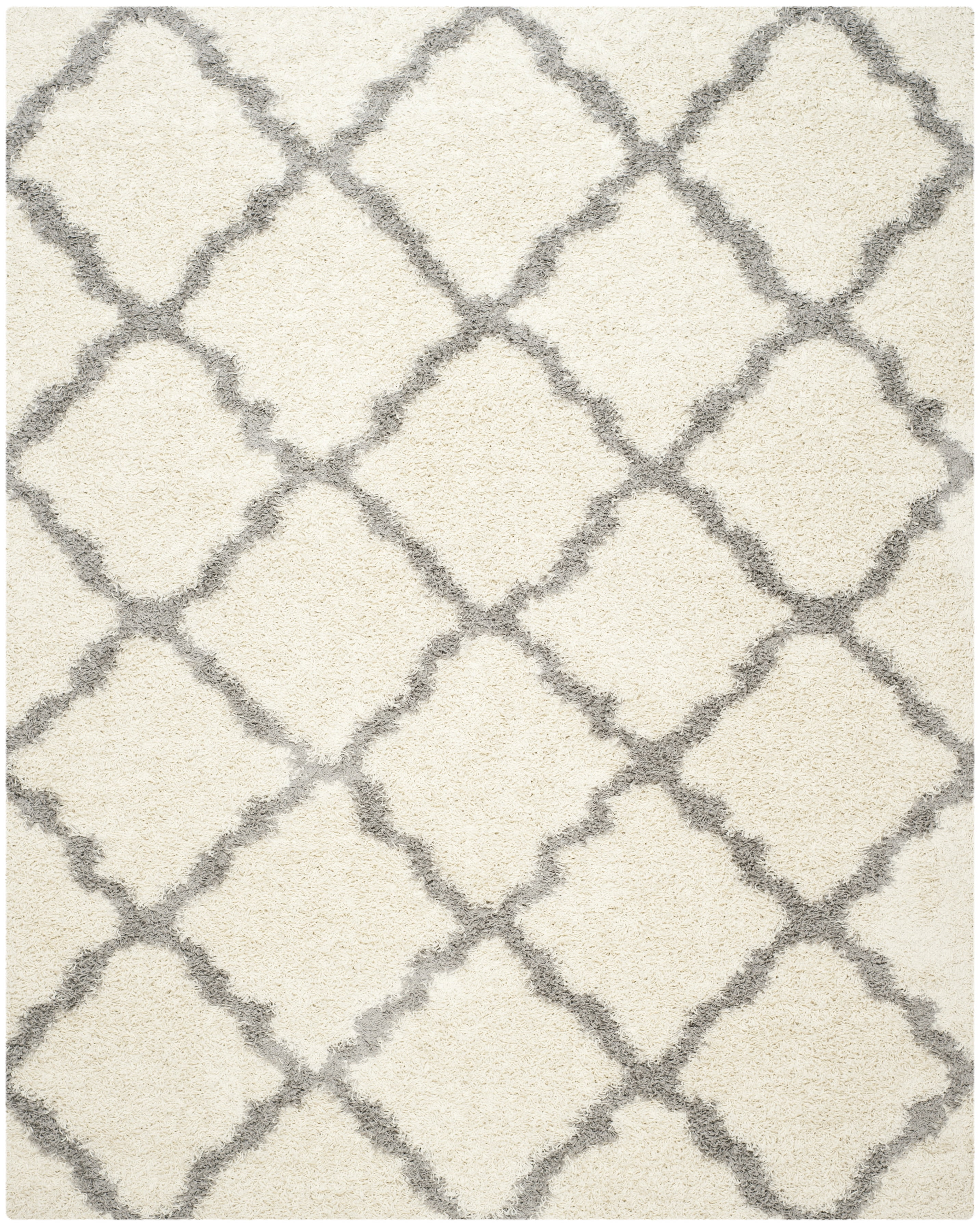 Ivory and Grey High Pile Shag Area Rug, 10x14