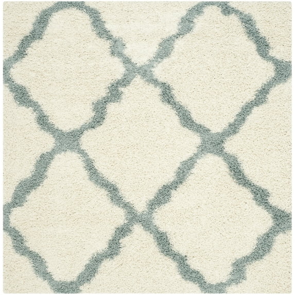 SAFAVIEH Dallas Logan Geometric Shag Area Rug, Ivory/Light Blue, 4' x 4' Square