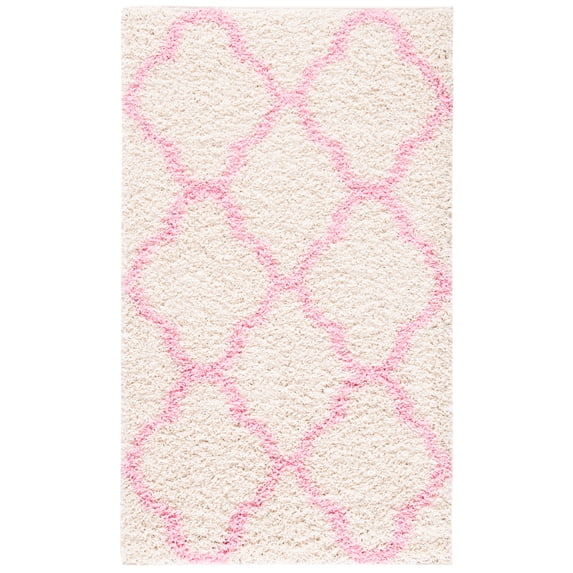 SAFAVIEH Dallas Logan Geometric Shag Area Rug, Ivory/Light Pink, 3' x 5'