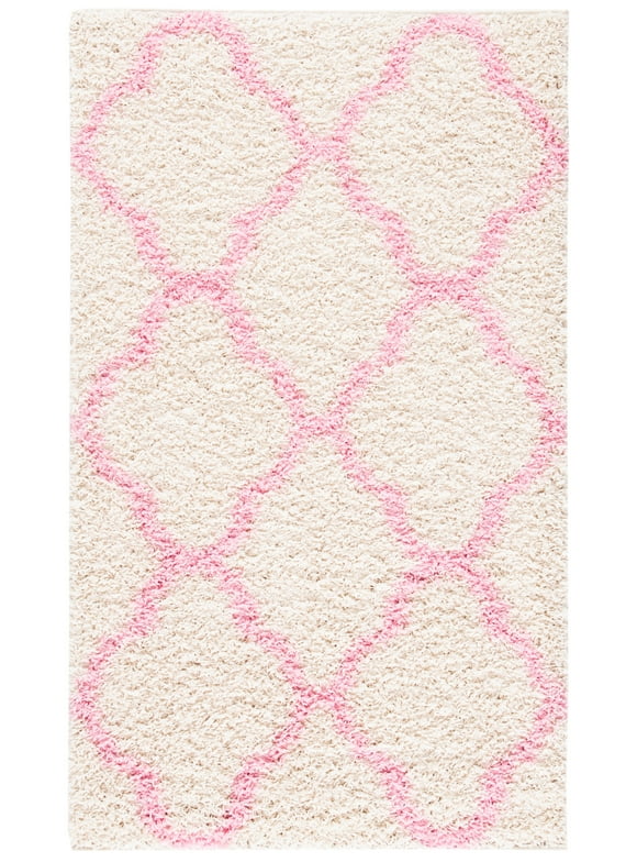 SAFAVIEH Dallas Logan Geometric Shag Area Rug, Ivory/Light Pink, 3' x 5'