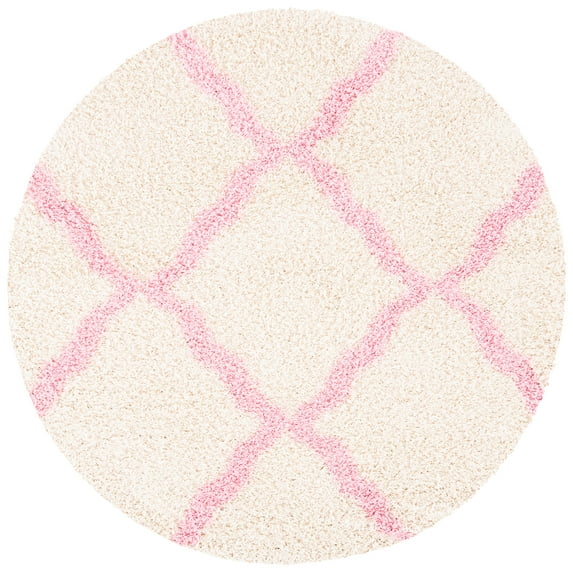 SAFAVIEH Dallas Logan Geometric Shag Area Rug, Ivory/Light Pink, 6' x 6' Round