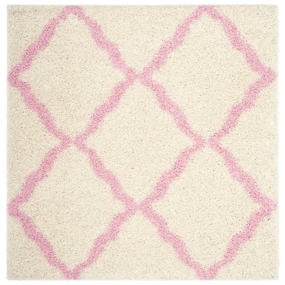SAFAVIEH Dallas Logan Geometric Shag Area Rug, Ivory/Light Pink, 6' x 6' Square