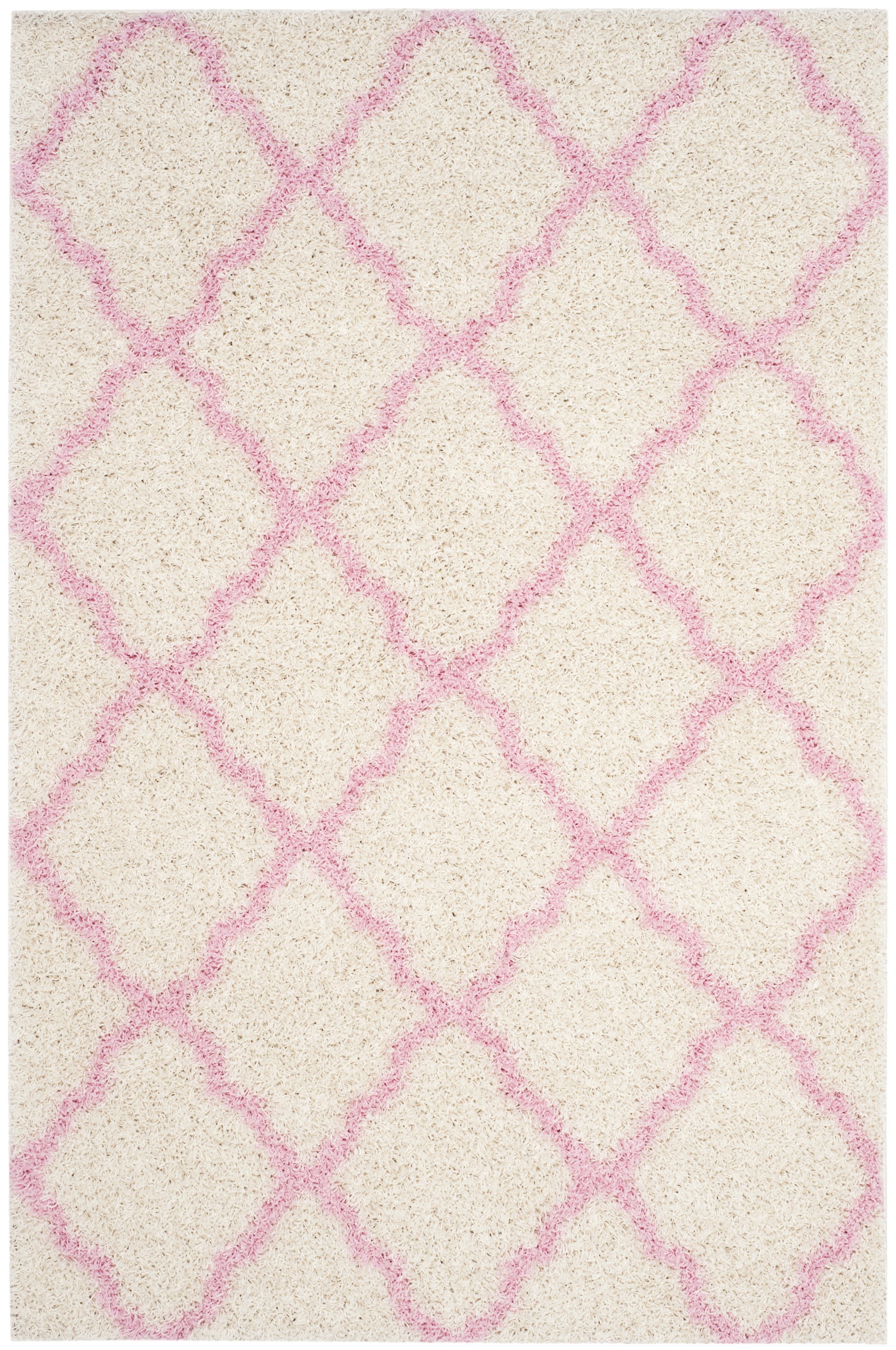 Ivory & Light Pink Luxurious Diamond Shag Rug 6' x 9'
