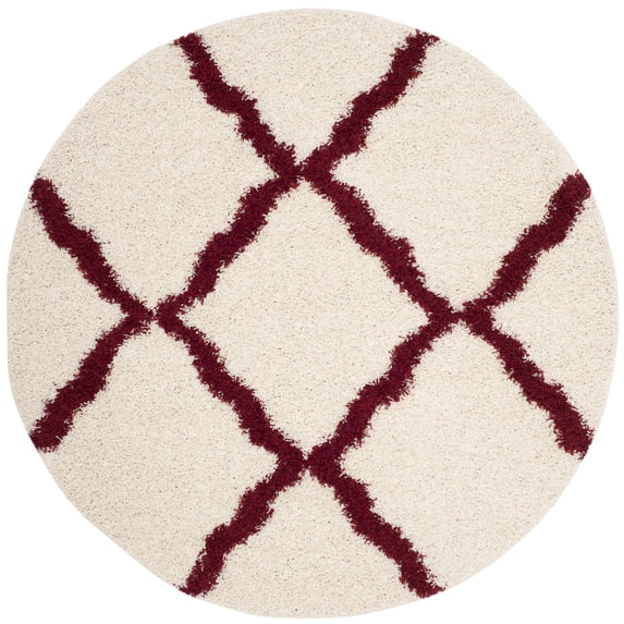 SAFAVIEH Dallas Logan Geometric Shag Area Rug, Ivory/Red, 6' x 6' Round