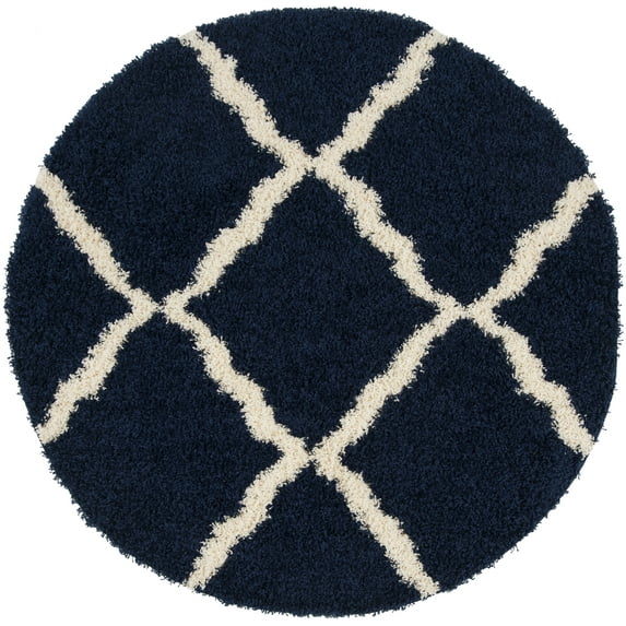 SAFAVIEH Dallas Logan Geometric Shag Area Rug, Navy/Ivory, 4' x 4' Round