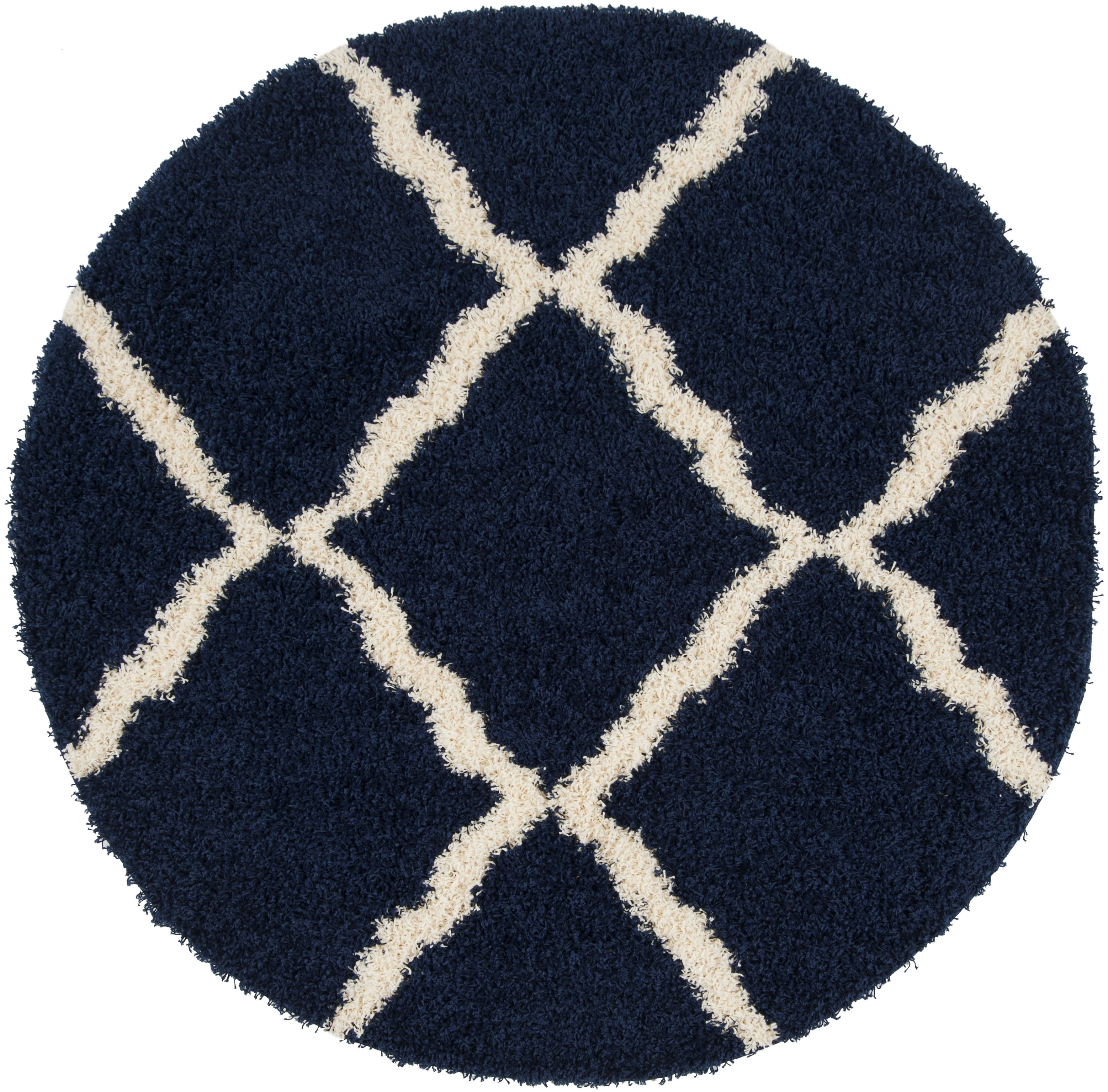 SAFAVIEH Dallas Logan Geometric Shag Area Rug, Navy/Ivory, 8' x 8' Round