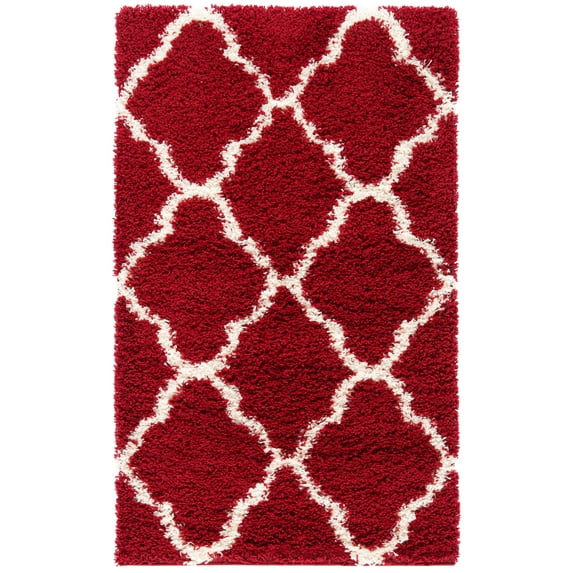SAFAVIEH Dallas Logan Geometric Shag Area Rug, Red/Ivory, 3' x 5'