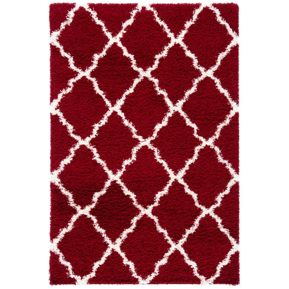 SAFAVIEH Dallas Logan Geometric Shag Area Rug, Red/Ivory, 4' x 6'