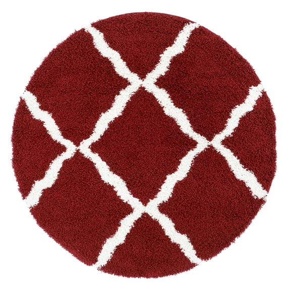 SAFAVIEH Dallas Logan Geometric Shag Area Rug, Red/Ivory, 6' x 6' Round