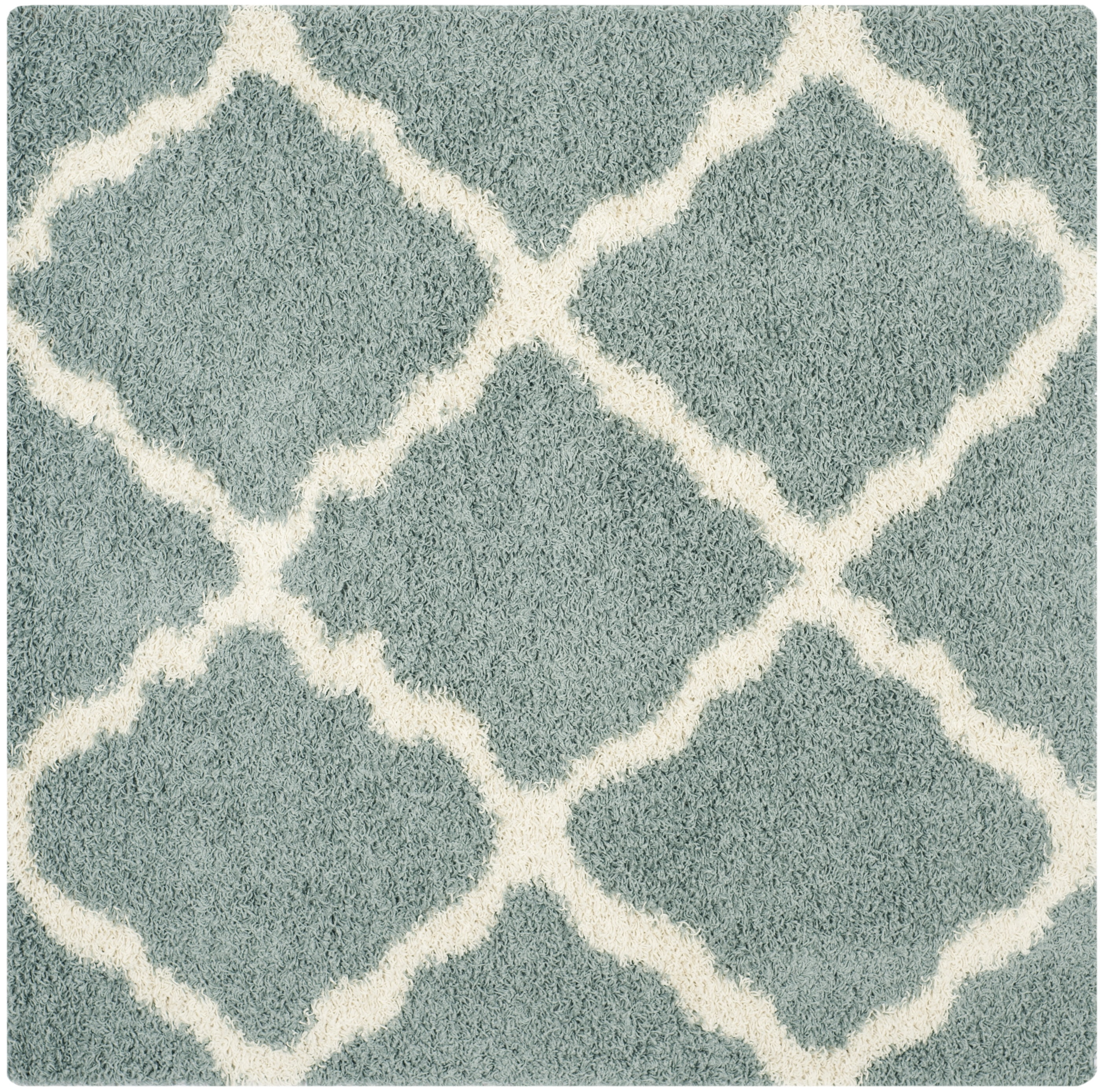 SAFAVIEH Dallas Logan Geometric Shag Area Rug, Seafoam/Ivory, 10' x 10' Square
