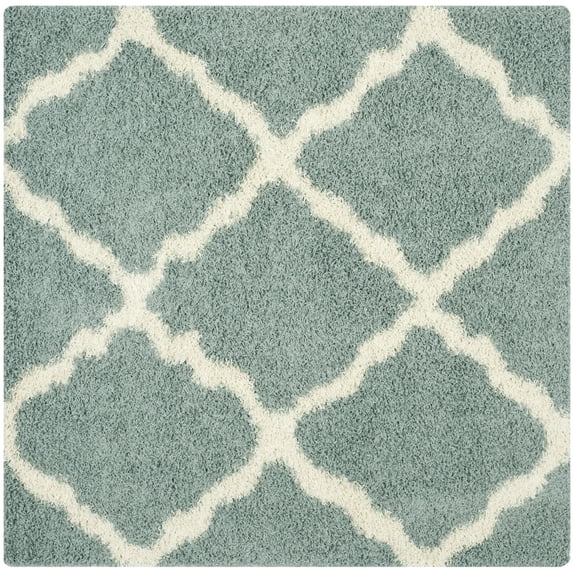 SAFAVIEH Dallas Logan Geometric Shag Area Rug, Seafoam/Ivory, 4' x 4' Square