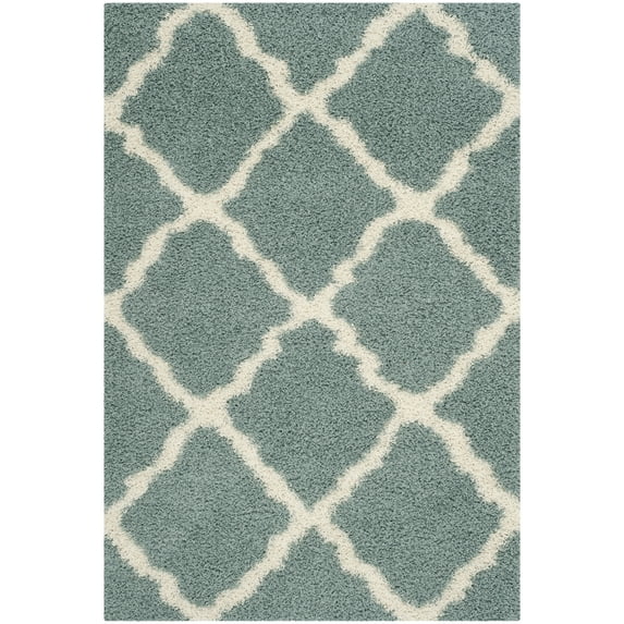 SAFAVIEH Dallas Logan Geometric Shag Area Rug, Seafoam/Ivory, 6' x 9'