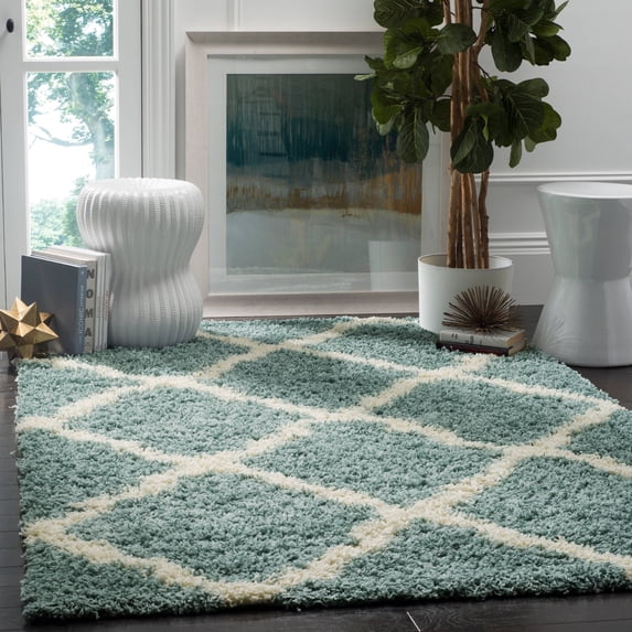 SAFAVIEH Dallas Logan Geometric Shag Area Rug, Seafoam/Ivory, 8' x 10'
