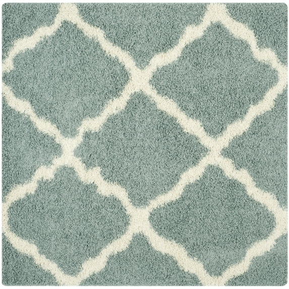 SAFAVIEH Dallas Logan Geometric Shag Area Rug, Seafoam/Ivory, 8' x 8' Square