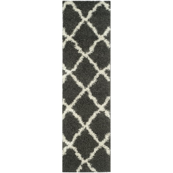 SAFAVIEH Dallas Logan Geometric Shag Runner Rug, Dark Grey/Ivory, 2'3" x 12'