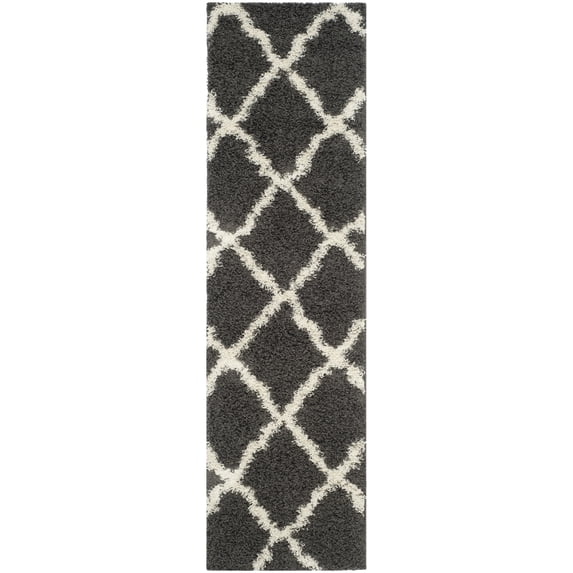 SAFAVIEH Dallas Logan Geometric Shag Runner Rug, Dark Grey/Ivory, 2'3" x 14'