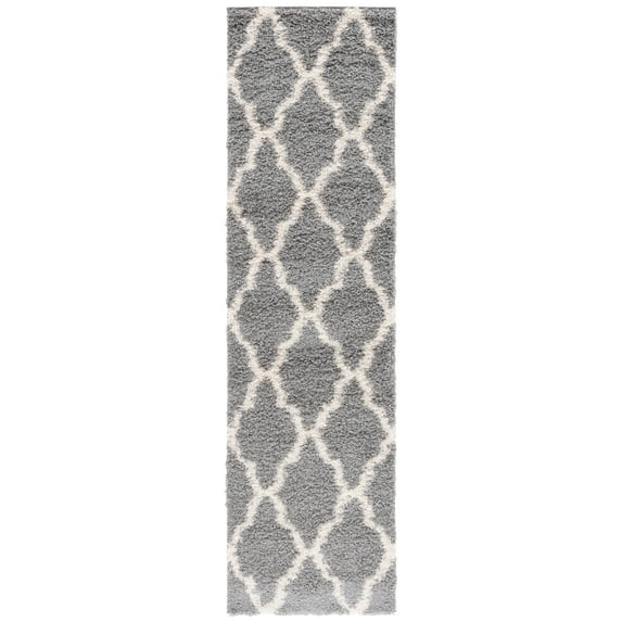SAFAVIEH Dallas Logan Geometric Shag Runner Rug, Grey/Ivory, 2'3" x 18'