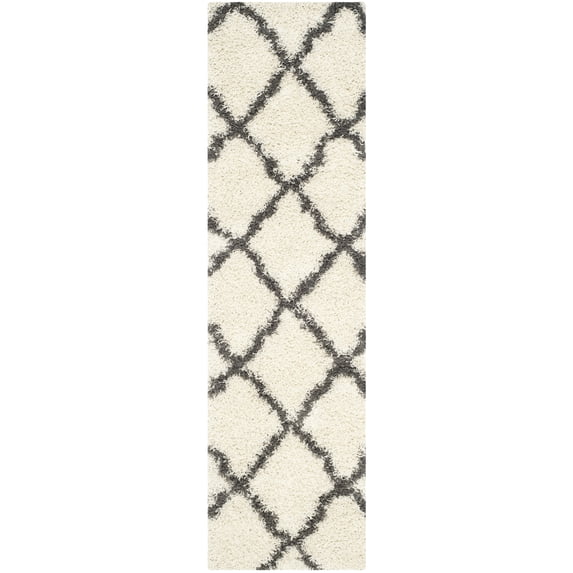 SAFAVIEH Dallas Logan Geometric Shag Runner Rug, Ivory/Dark Grey, 2'3" x 12'