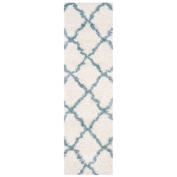 SAFAVIEH Dallas Logan Geometric Shag Runner Rug, Ivory/Light Blue, 2'3" x 12'