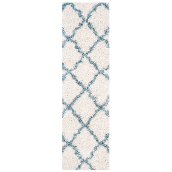 SAFAVIEH Dallas Logan Geometric Shag Runner Rug, Ivory/Light Blue, 2'3" x 6'