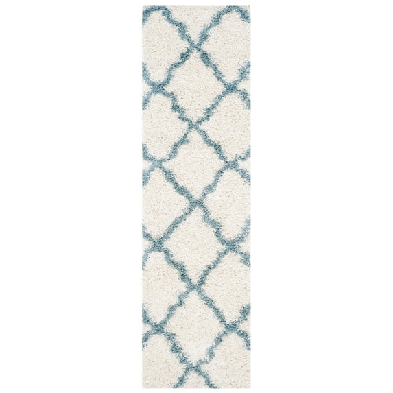 SAFAVIEH Dallas Logan Geometric Shag Runner Rug, Ivory/Light Blue, 2'3" x 8'