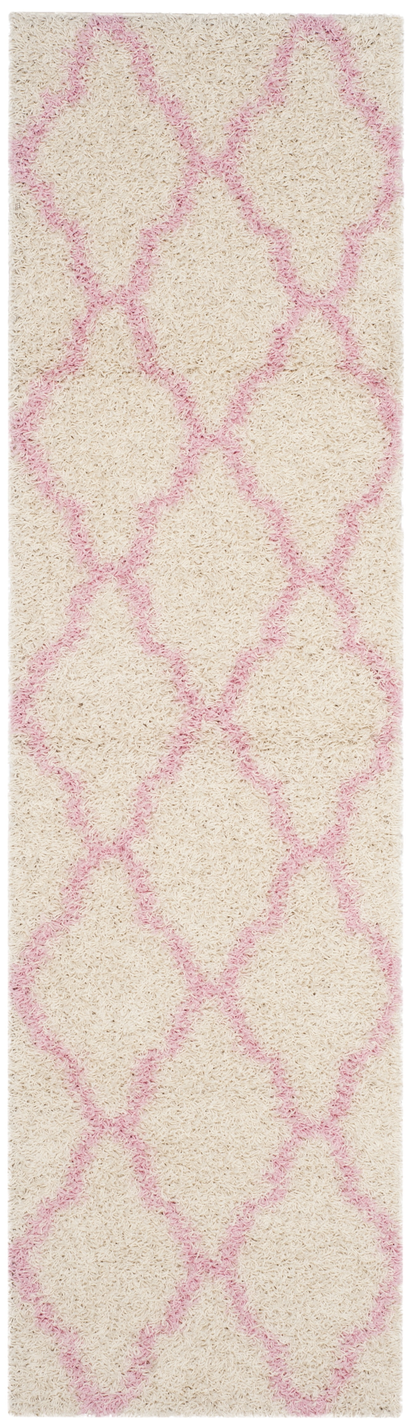 Ivory and Light Pink Shag Trellis 10' x 14' Area Rug