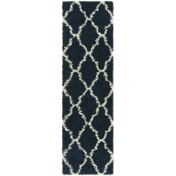 SAFAVIEH Dallas Logan Geometric Shag Runner Rug, Navy/Ivory, 2'3" x 10'