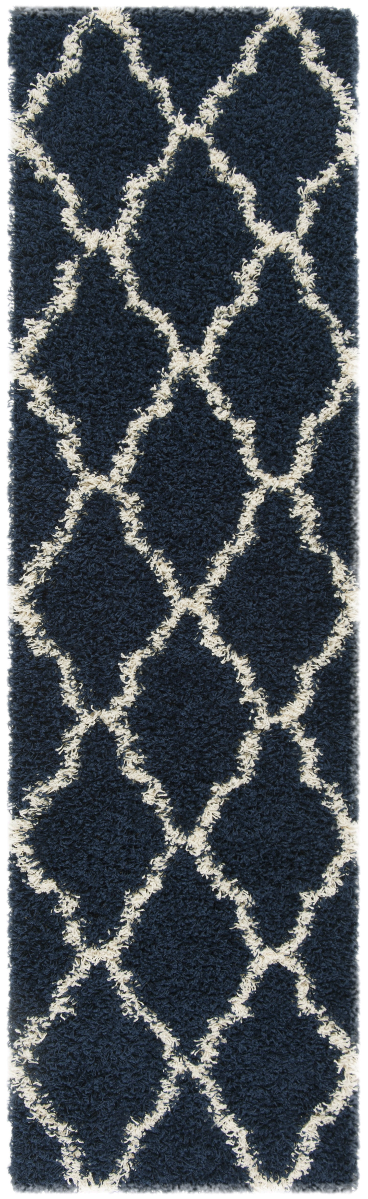 SAFAVIEH Dallas Logan Geometric Shag Runner Rug, Navy/Ivory, 2'3" x 22'