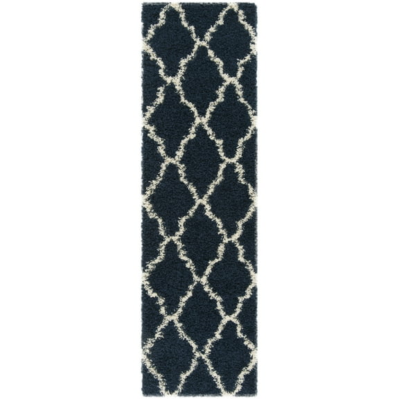 SAFAVIEH Dallas Logan Geometric Shag Runner Rug, Navy/Ivory, 2'3" x 6'