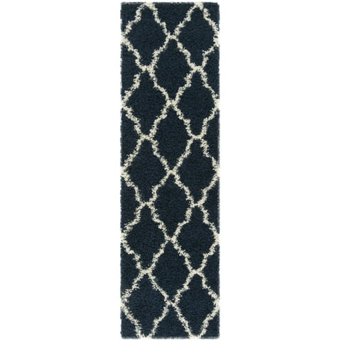 SAFAVIEH Dallas Logan Geometric Shag Runner Rug, Navy/Ivory, 2'3" x 8'