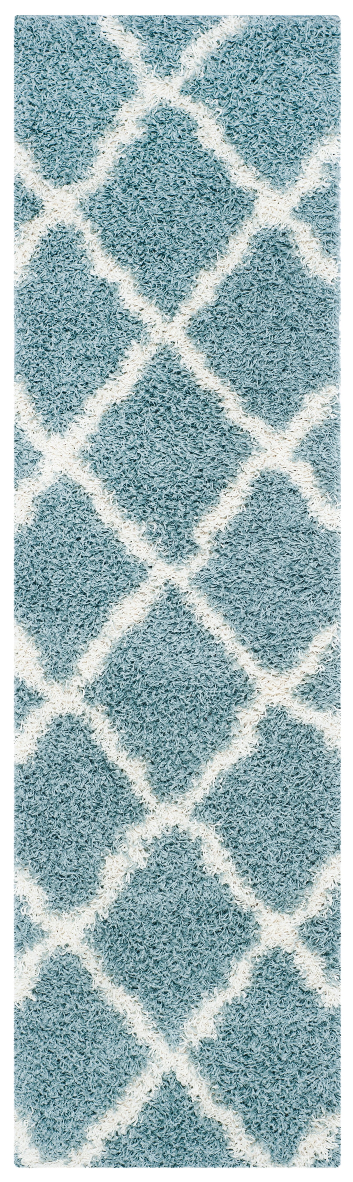 SAFAVIEH Dallas Logan Geometric Shag Runner Rug, Seafoam/Ivory, 2'3" x 18'
