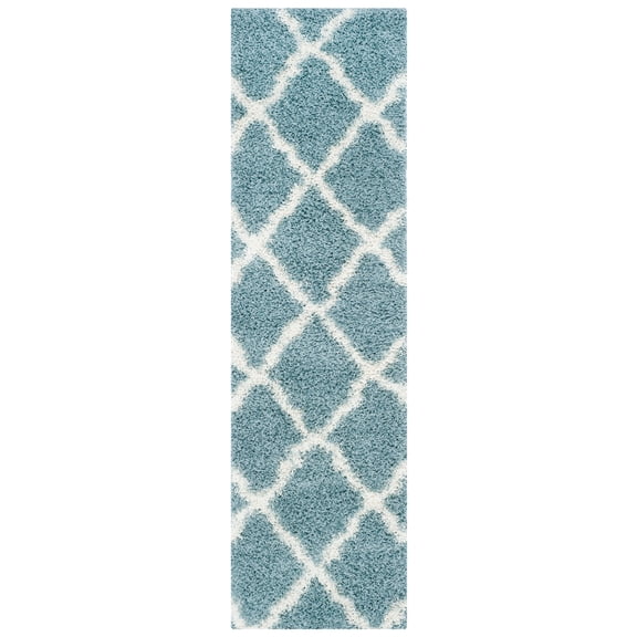 SAFAVIEH Dallas Logan Geometric Shag Runner Rug, Seafoam/Ivory, 2'3" x 20'