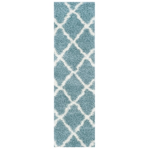 SAFAVIEH Dallas Logan Geometric Shag Runner Rug, Seafoam/Ivory, 2'3" x 6'