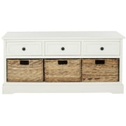SAFAVIEH Damien Storage Bench with 3 Wicker Baskets and 3 Drawers, Distressed Cream