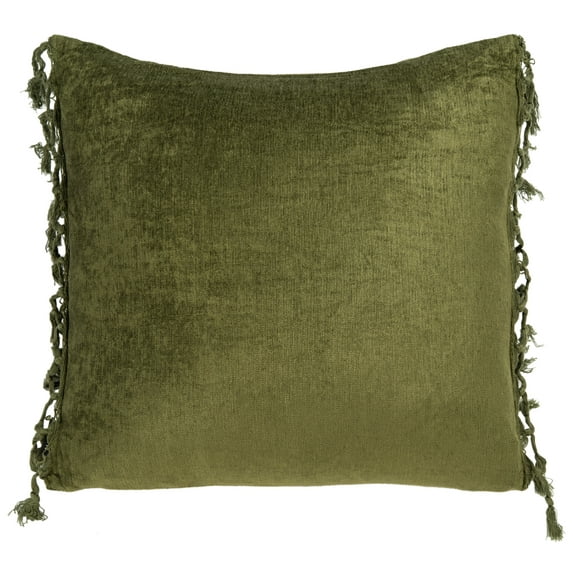 SAFAVIEH Dandria Solid Fringe Accent Pillow, 18" x 18", Dark Green