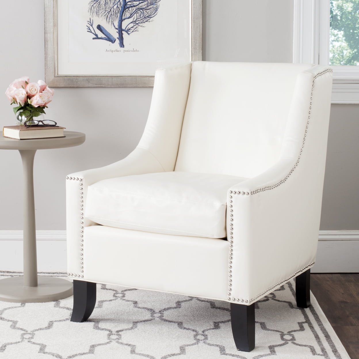 SAFAVIEH Daniel Club Chair Silver Nail Head Off White Walmart