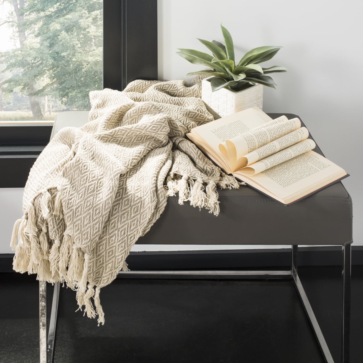 Danita Beige Cotton Knitted Throw Blanket