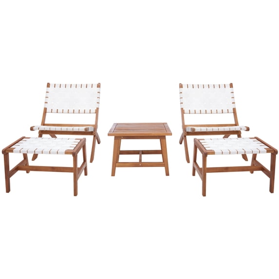 SAFAVIEH Darryl Outdoor Patio 5 Piece Conversation Set, Natural/White