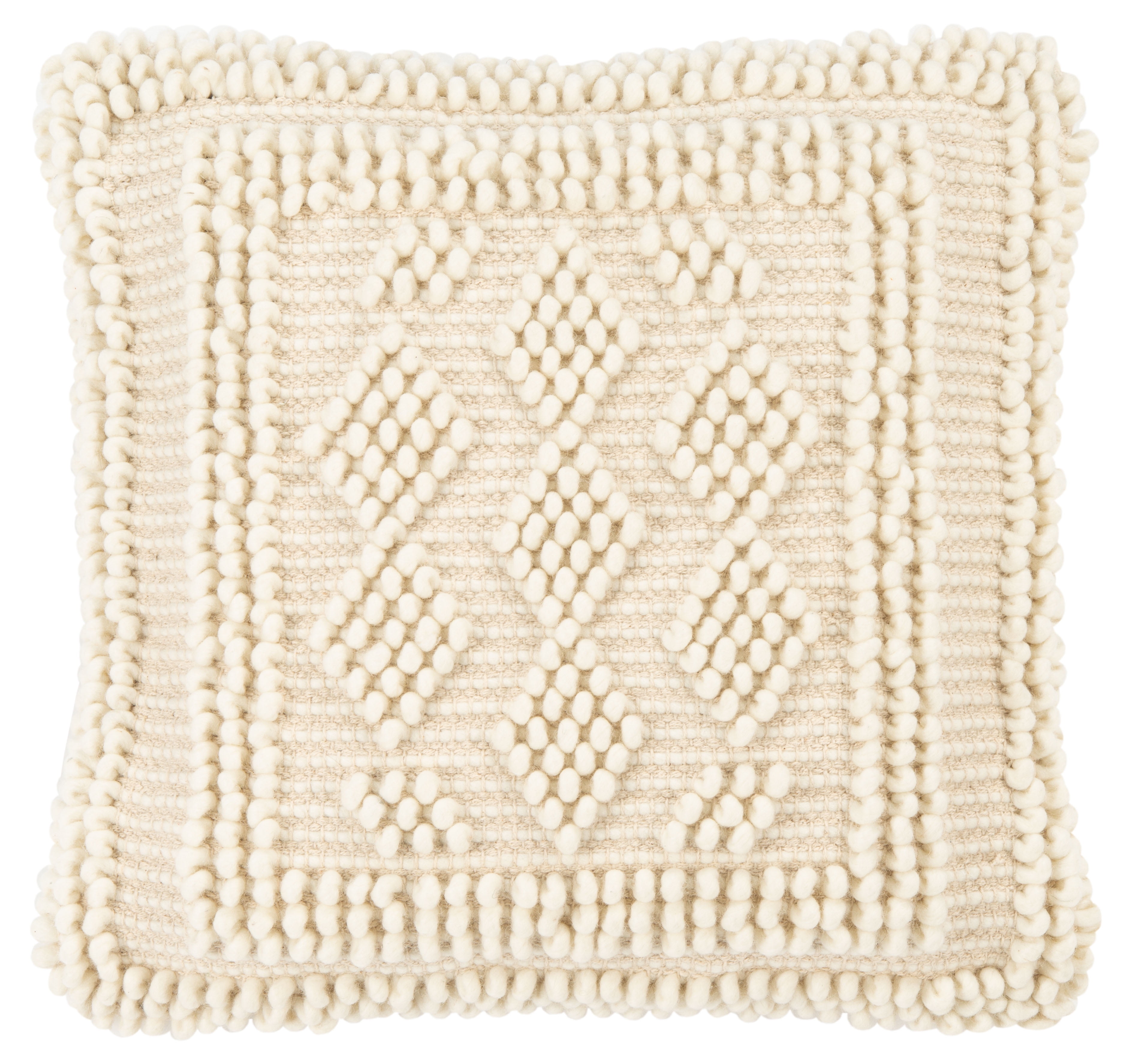 Ivory Wool Blend Diamond Motif Throw Pillow