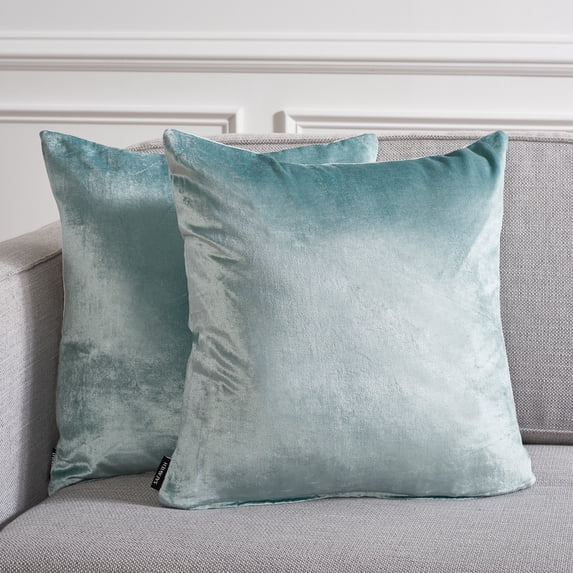 SAFAVIEH Davina Solid Pillow, 18" x 18", Aqua, Set of 2
