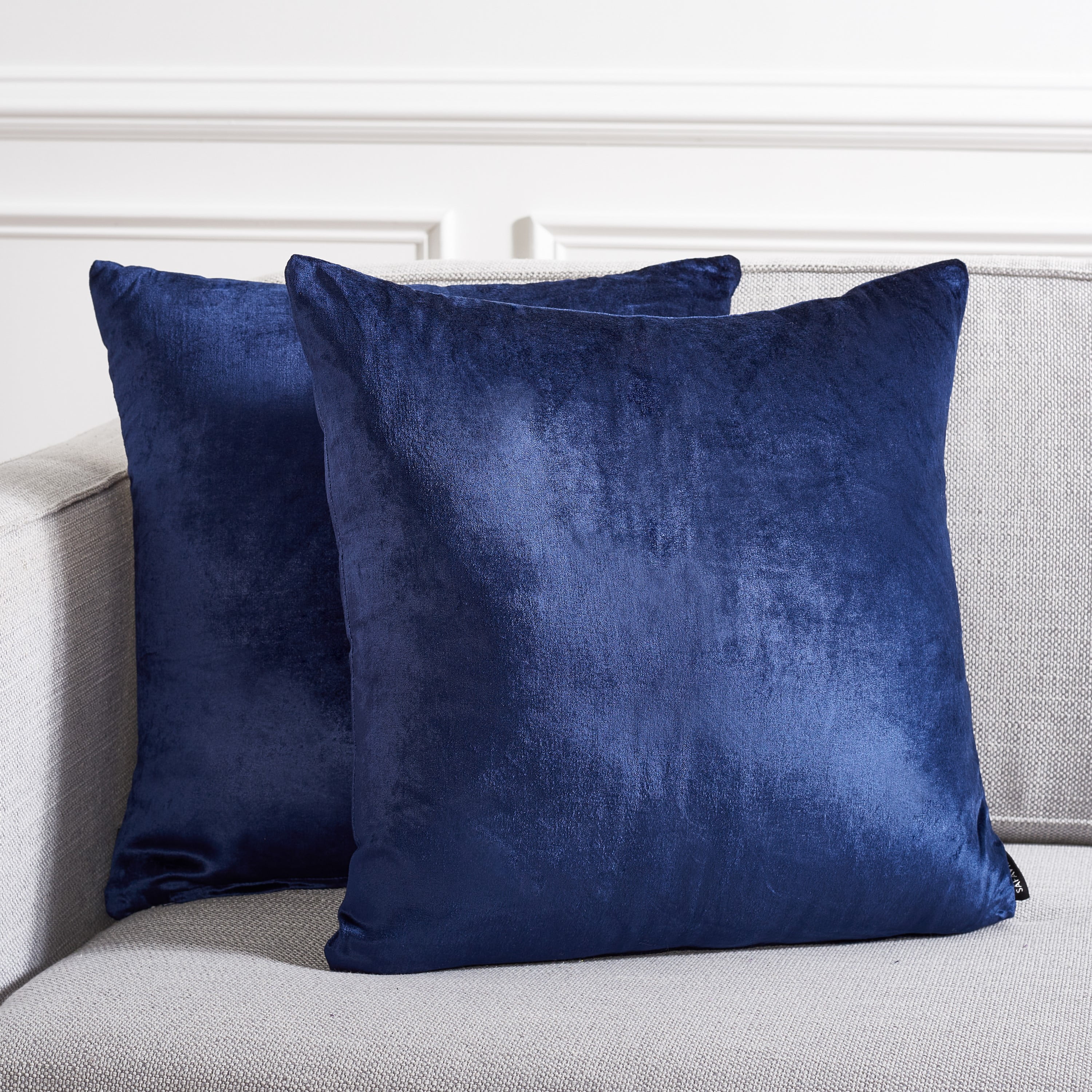 Navy Blue Cotton Blend Square Throw Pillows, Set of 2
