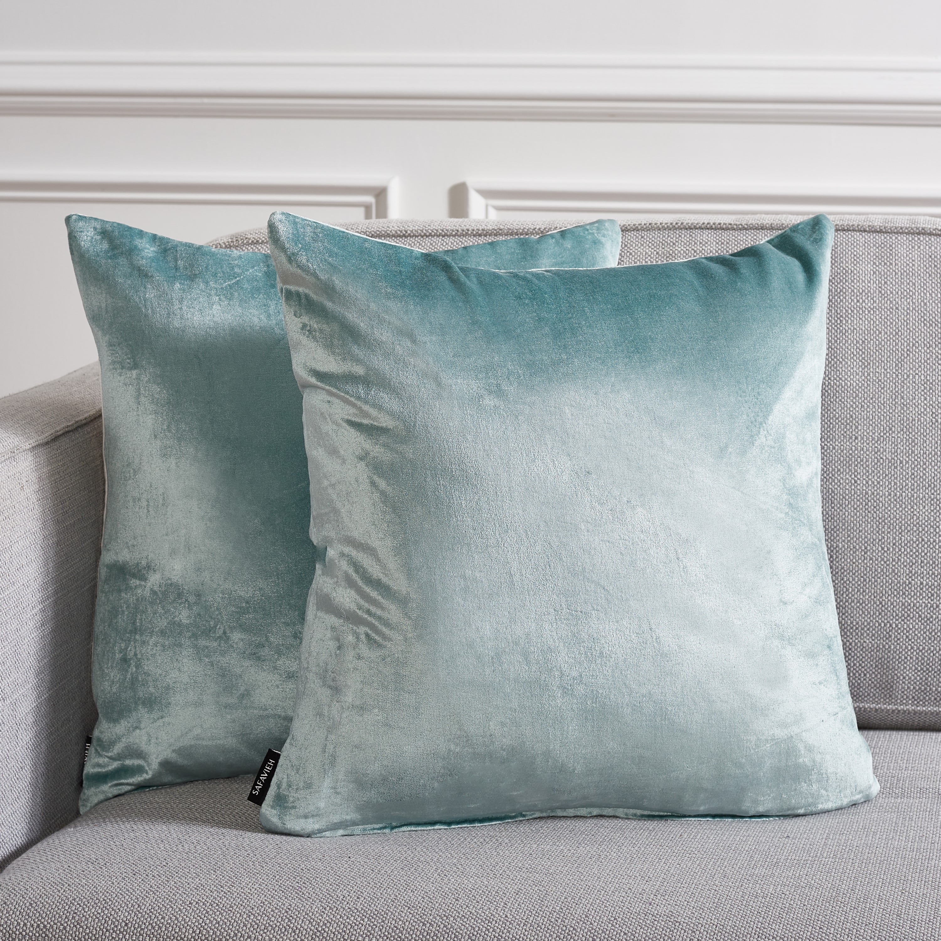 Aqua Blue Cotton Blend Square Throw Pillows, Set of 2